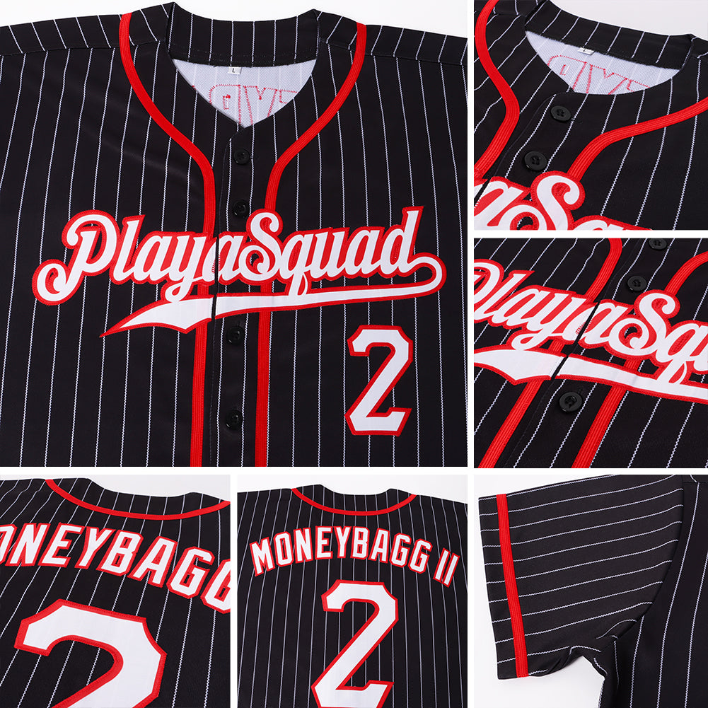 Custom Black White Pinstripe White-Red Authentic Baseball Jersey - Image 2