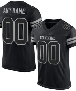 Custom Black Black-Gray Mesh Authentic Football Jersey