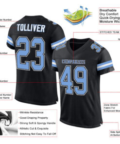 Alternative view of Custom Black Light Blue-White Mesh Authentic Football Jersey