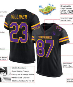 Alternative view of Custom Black Purple-Gold Mesh Authentic Football Jersey