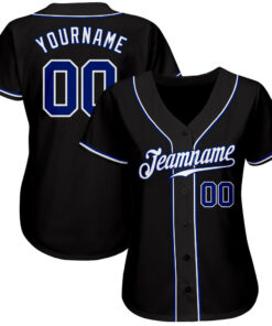 Alternative view of Custom Black Royal-White Authentic Baseball Jersey