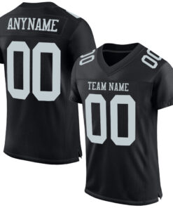 Custom Black Silver Mesh Authentic Football Jersey