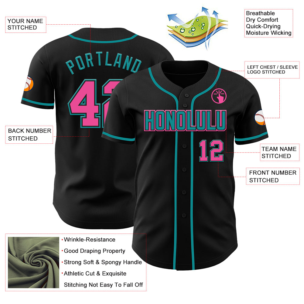 Custom Black Pink-Teal Authentic Baseball Jersey - Image 46