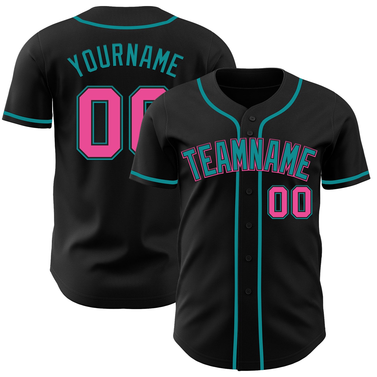 Custom Black Pink-Teal Authentic Baseball Jersey - Style 7