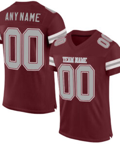 Custom Burgundy Gray-White Mesh Authentic Football Jersey