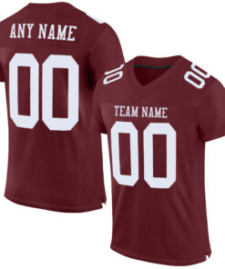 Custom Burgundy White Mesh Authentic Football Jersey