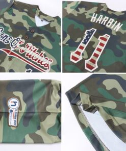 Alternative view of Custom Camo Vintage USA Flag-Cream Authentic Salute To Service Baseball Jersey