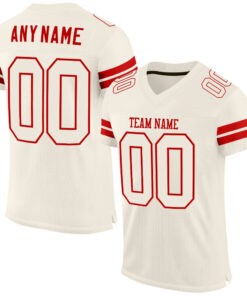 Custom Cream Cream-Red Mesh Authentic Football Jersey