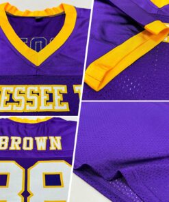 Alternative view of Custom Purple White-Gold Mesh Authentic Football Jersey