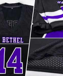 Alternative view of Custom Black Purple-White Mesh Authentic Football Jersey