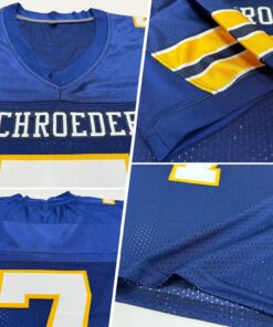 Alternative view of Custom Navy White-Gold Mesh Authentic Football Jersey