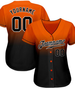 Alternative view of Custom Orange Black-White Authentic Fade Fashion Baseball Jersey