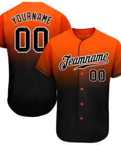 Custom Orange Black-White Authentic Fade Fashion Baseball Jersey