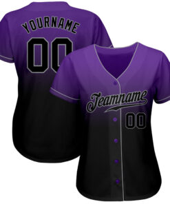 Alternative view of Custom Purple Black-Gray Authentic Fade Fashion Baseball Jersey