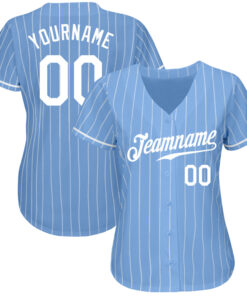 Alternative view of Custom Light Blue White Pinstripe White Authentic Baseball Jersey