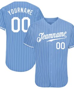 Custom Light Blue White Pinstripe White Authentic Baseball Jersey