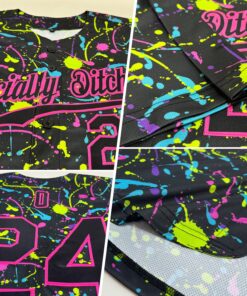 Alternative view of Custom Graffiti Pattern Black-Pink 3D Neon Splatter Authentic Baseball Jersey