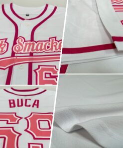 Alternative view of Custom White Medium Pink-Pink Authentic Baseball Jersey