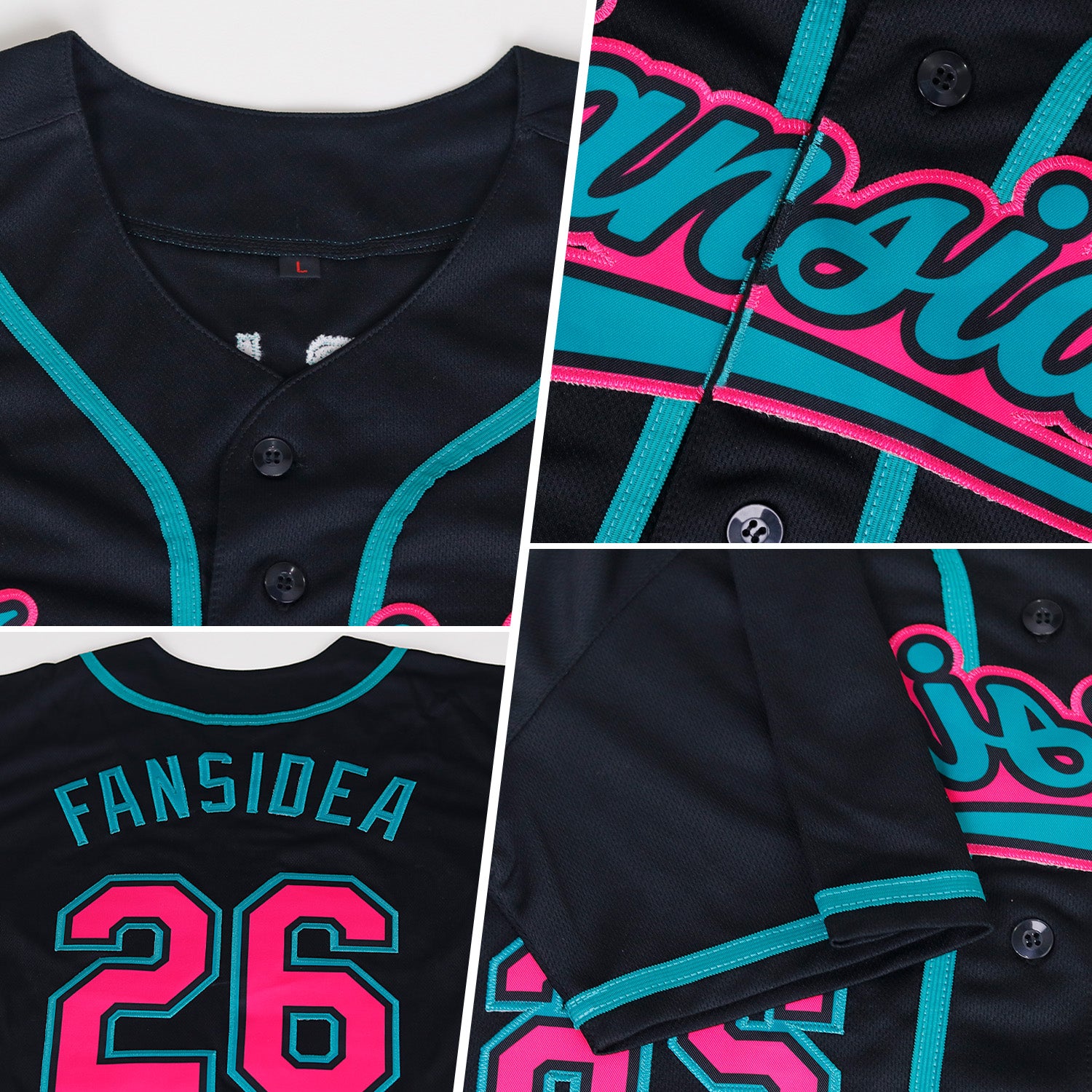 Custom Black Pink-Teal Authentic Baseball Jersey - Image 74
