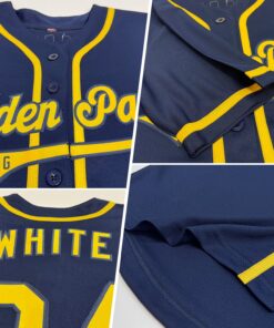Alternative view of Custom Navy Gold Authentic Baseball Jersey