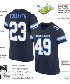 Alternative view of Custom Navy White-Light Blue Mesh Authentic Football Jersey
