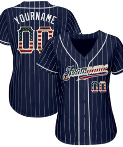 Alternative view of Custom Navy White Pinstripe Vintage USA Flag-White Authentic Baseball Jersey
