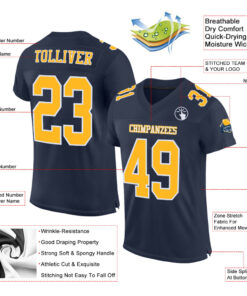 Alternative view of Custom Navy Gold-White Mesh Authentic Football Jersey