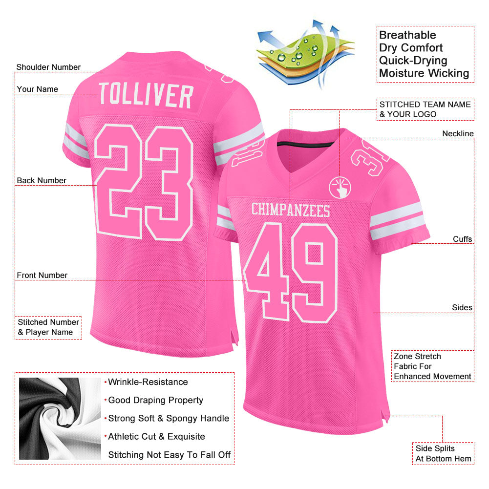 Custom Pink Pink-White Mesh Authentic Football Jersey - Image 2