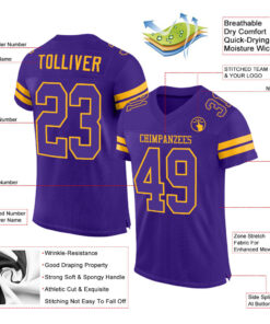 Alternative view of Custom Purple Purple-Gold Mesh Authentic Football Jersey