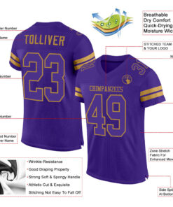 Alternative view of Custom Purple Purple-Old Gold Mesh Authentic Football Jersey
