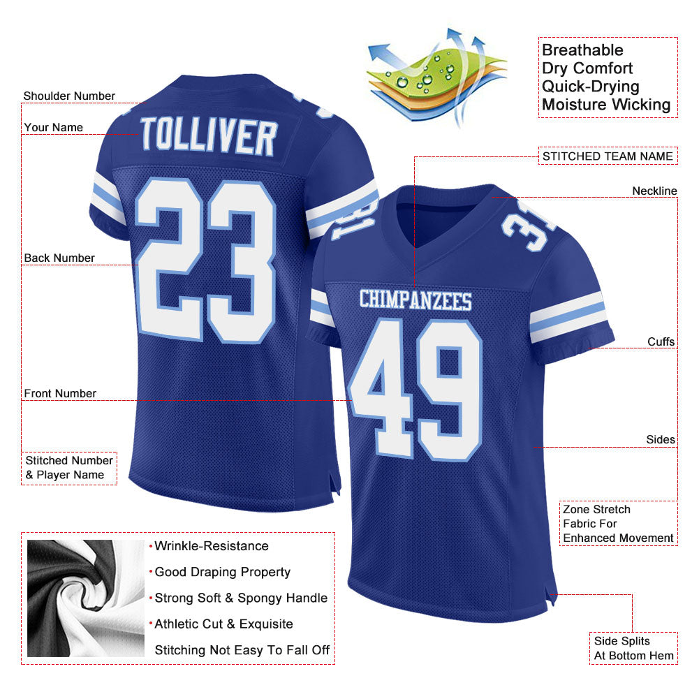 Custom Royal White-Light Blue Mesh Authentic Football Jersey - Image 2