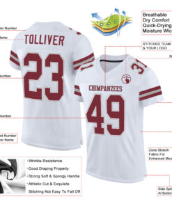 Alternative view of Custom White Burgundy-Gray Mesh Authentic Football Jersey