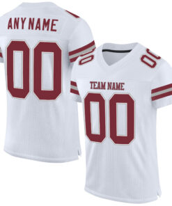 Custom White Burgundy-Gray Mesh Authentic Football Jersey