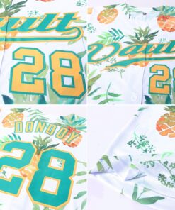 Alternative view of Custom White Kelly Green-Gold 3D Pattern Design Hawaii Pineapples Authentic Baseball Jersey