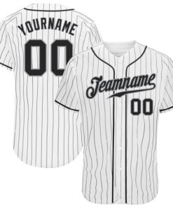 Custom White Black Pinstripe Black-Gray Authentic Baseball Jersey