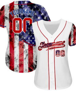 Alternative view of Custom White Red-Royal 3D American Flag Authentic Baseball Jersey