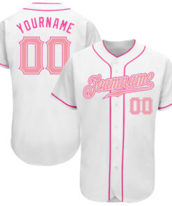 Custom White Medium Pink-Pink Authentic Baseball Jersey