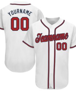 Custom White Red-Navy Baseball Jersey