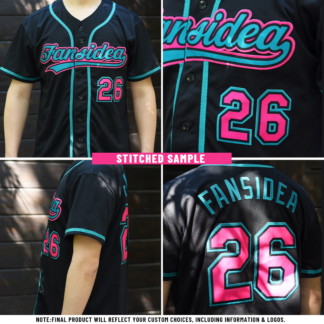 Custom Black Pink-Teal Authentic Baseball Jersey - Image 27