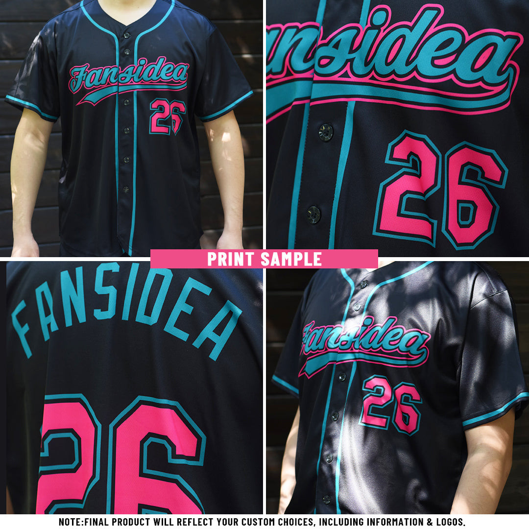 Custom Black Pink-Teal Authentic Baseball Jersey - Image 68