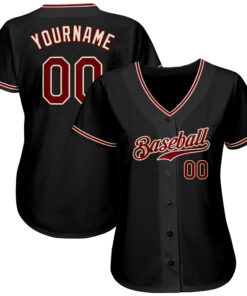 Alternative view of Custom Black Crimson-City Cream Authentic Baseball Jersey