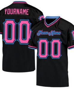 Custom Black Pink-Powder Blue Mesh Authentic Throwback Football Jersey