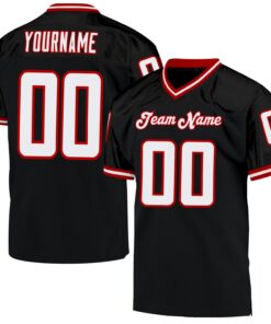 Custom Black White-Red Mesh Authentic Throwback Football Jersey