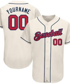 Custom Cream Red-Navy Authentic Baseball Jersey