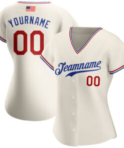 Alternative view of Custom Cream Red-Royal Authentic American Flag Fashion Baseball Jersey