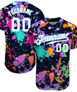 Custom Splashes Graffiti Pattern White-Light Blue 3D Authentic Baseball Jersey