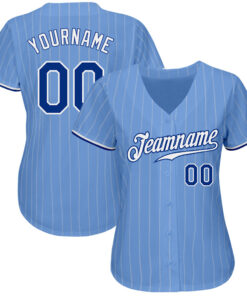 Alternative view of Custom Light Blue White Pinstripe Royal-White Authentic Baseball Jersey