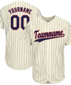 Custom Cream Navy Pinstripe Navy-Red Baseball Jersey