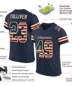 Alternative view of Custom Navy Vintage USA Flag-Cream Mesh Authentic Football Jersey