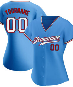 Alternative view of Custom Powder Blue White-Red Authentic Baseball Jersey